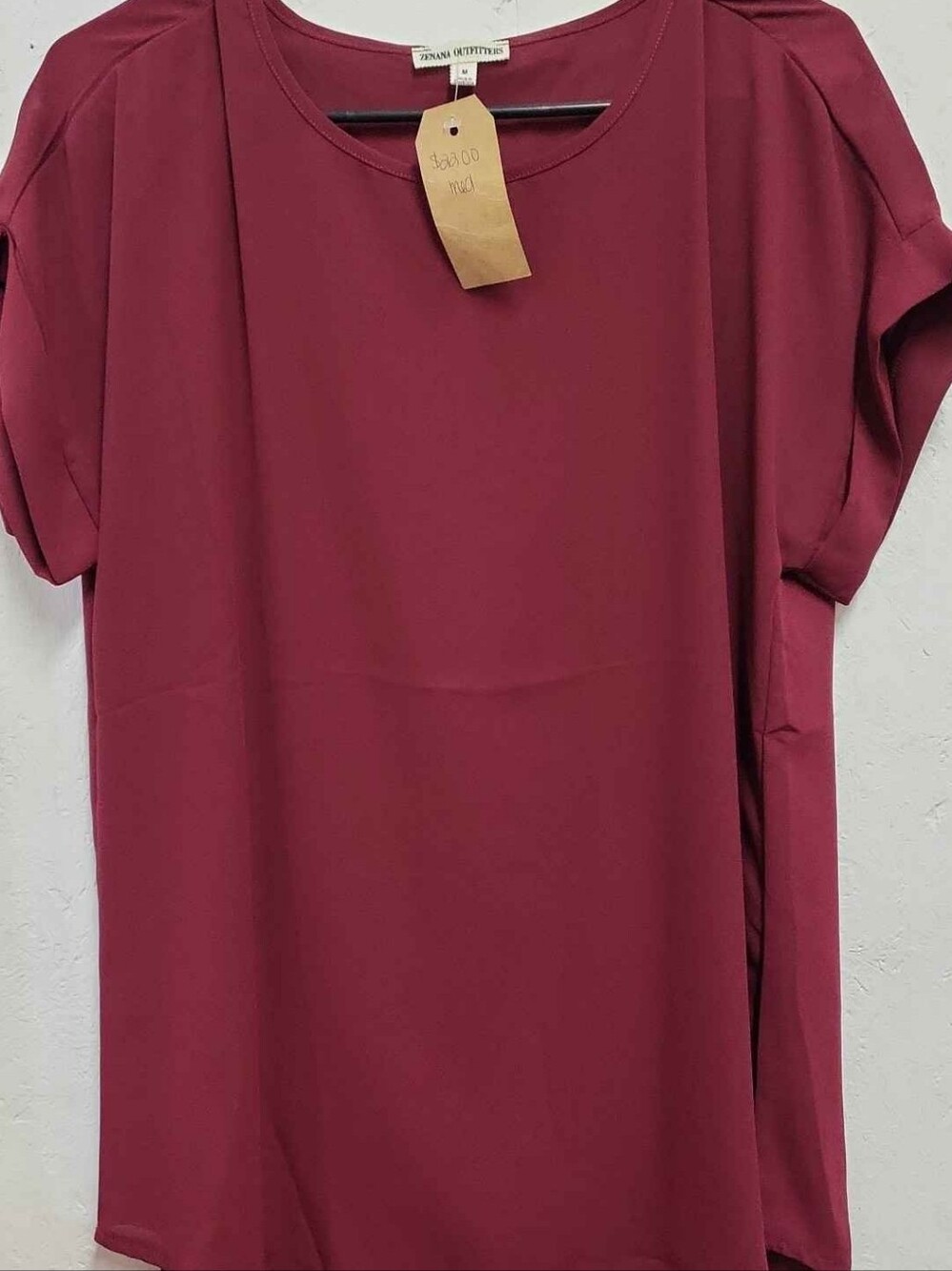 Zenana Outfitters Burgundy Short Sleeve Blouse